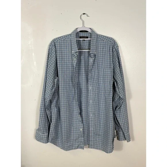 Banana Republic Mens XL Slim Flex Fit Tech Stretch Cotton Blue Check Shirt - Picture 1 of 9